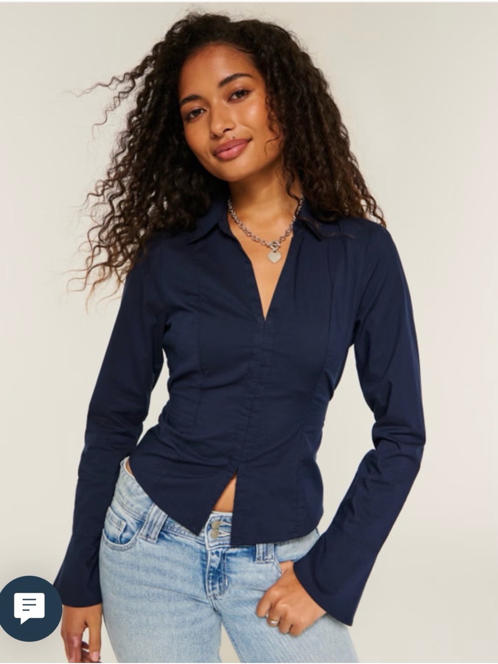 Hollister Navy Button-Down Long Sleeve Shirt